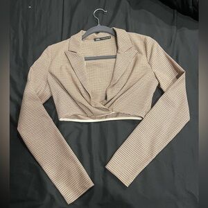 ZARA Long-sleeve Low-cut Plaid top